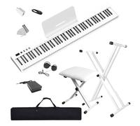 NikoMaku SWAN-S - Teclado de piano de 88 teclas con banco y soporte, piano digital portátil semipesado para principiantes, blanco, con auriculares, calcomanías, funda de transporte