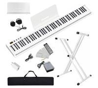 NikoMaku SWAN-S - Teclado de piano digital de 88 teclas semipesado, compacto, portátil, con soporte, auriculares, pedal de sostenimiento, soporte de música, funda de transporte, color blanco