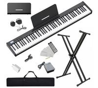 NikoMaku SWAN-S - Teclado de piano digital portátil semipesado de 88 teclas para principiantes con soporte, funda de transporte, pedal de sostenimiento, auriculares, SWAN-S, color negro
