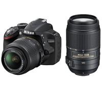 Nikon D3200 - Cámara réflex Digital de 24 MP (Pantalla de 3", Objetivo(s) 18-55mm f/3.5, estabilizador de Imagen, vídeo 1080p Full HD) Negro - Kit con Objetivos AF-S DX 18-55VR + 55-300VR [Importado]