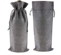 Nikou 12 bolsas de vino de tela de lino simple con cordón, cubierta decorativa gris champán, bolsa de decoración de vino, bolsa de regalo, 30 x 12 cm