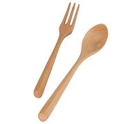 Nikou 2 Juego de Cuchara y Tenedor de Madera, 19cm Reutilizables Cubiertos