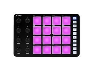 Nikou Almohadilla de percusión de controlador MIDI de 16 teclas, retroiluminación RGB, teclado MIDI conector BT, salida de 3,5 mm con baja latencia, batería incorporada (negro)