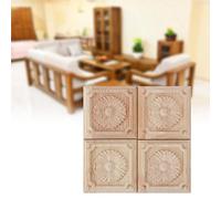 Nikou Aplique Tallado de Madera, 4 Piezas Apliques de Madera Tallada a Cuadros, 6 x 6 cm, Apliques Florales En Madera para Decoración del Hogar de Muebles