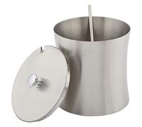 Nikou Azucarero de acero inoxidable, 400 ml, con tapa y cuchara, plateado, redondo, patrón geométrico, duradero, resistente a la corrosión, apto para lavavajillas, almacenamiento para el hogar y la