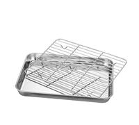 Nikou Bandeja de horno de acero inoxidable con fondo plano con juego de malla, placa cuadrada para barbacoa con rejilla de refrigeración, 40 x 30 x 2,5 cm, bandeja de goteo, utensilios para hornear, 5