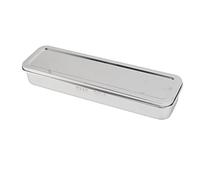 Nikou Bandeja para cubiertos de acero inoxidable, caja de almacenamiento para palillos, cucharas, tenedores, con tapa y escurridor, color, 30 x 15 x 5 cm