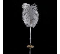 NIKOU Bolígrafo de firma de 2 colores, bolígrafo de escritura de pluma de boda de avestruz con soporte de Metal(fondo dorado)