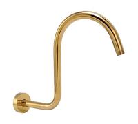 Nikou Brazo de ducha elevado en forma de S de acero inoxidable y brida NPT, brazo de extensión de cabezal de ducha dorado cepillado, 9.8 pulgadas de longitud, compatible con cabezales de ducha