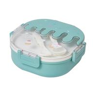 Nikou Caja de almuerzo niños adultos 3 compartimentos lindos recipientes de bocadillos de almuerzo de helado con horquilla y cuchara para viajes de trabajo escolar (Verde)