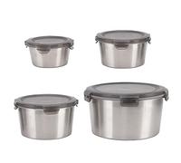 Nikou Caja de preservación de acero inoxidable Caja de contenedores de almacenamiento de alimentos redondos de gran capacidad con tapa para el trabajo diario Camping de picnics de la