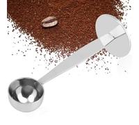 Nikou Cuchara de café en polvo de acero inoxidable de doble propósito, cuchara de café para granos y molidos, diseño 2 en 1, 18 cm de largo, color plateado