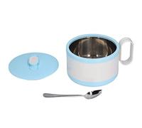 Nikou Cuenco de acero inoxidable para ramen, cuenco de fideos instantáneos de doble aislamiento con tapa, incluye cuchara 304, ideal para trabajadores de oficina y estudiantes, color azul