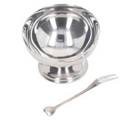 Nikou Cuencos de acero inoxidable para helado, 200 ml, cuencos para pudín Dert para Sundae, ensalada y salsa, juego de 4, incluye tenedor, cuencos de degustación, color plateado
