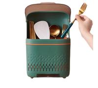 Nikou Escurridor de Cubiertos, Organizador de Cubiertos escurridor compartimentado con Tapa para Cocina(Verde)