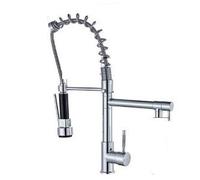 Nikou Grifo mezclador de cocina con rociador y manguera de suministro de agua, resorte telescópico cepillado giratorio totalmente de cobre, grifo de cocina caliente y frío