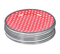 Nikou Juego de 12 platos de ensalada, vajilla de porcelana de imitación de, diseño de puntos rojos, ideal para ensaladas, frutas y alimentos