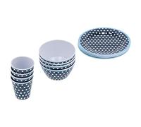 Nikou Juego de 12 vajilla de lunares azul oscuro, taza de melamina, cuenco de ensalada, plato para el hogar y restaurante, juego de vajilla, platos para el hogar, suministros para el hogar
