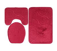 Nikou Juego de 3 alfombrillas de baño, cubierta de tapa de inodoro y alfombrillas absorbentes para el lado de la bañera, color rojo