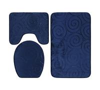 Nikou Juego de 3 alfombrillas de baño, cubierta de tapa de inodoro y alfombrillas absorbentes para el lado de la bañera, color azul marino