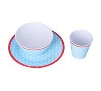 Nikou Juego de 3 piezas de vajilla de ensalada, plato de aperitivos de frutas con puntos celestes, cuenco y taza, incluye cuenco grande, plato para servir y plato de ensalada