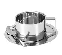 Nikou Juego de 3 Tazas de Café de Acero Inoxidable de Doble Pared,Cuchara,Platillo,Utensilios de Cocina,para Capuchino, Café, con Leche,Té(Plata,200ml)