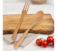 Nikou Juego de cuchara y tenedor de madera, utensilios de cocina, incluye cuchara y tenedor, ideal para cocinar y servir