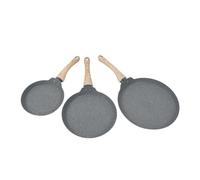 Nikou Juego de mini sartenes, 3 piezas, acero inoxidable y piedra Maifan, sartenes antiadherentes con asas de madera, 12 cm, color rosa y gris, compatible con inducción, diseño redondo