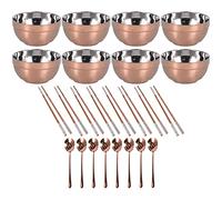 Nikou Juego de palillos y cuchara, cuenco de acero inoxidable 304, kit de cubiertos para el hogar y el restaurante, acabado en oro rosa, incluye cuenco, cuchara y palillos
