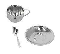 Nikou JUEGO DE TAZAS DE DOBLE PARED DE ACERO INOXIDABLE PARA BEBIDAS FRÍAS Y CALIENTES COCINA OFICINA RESTAURANTE (Traje de doble capa Milan-180ML)