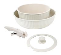 Nikou Juego de Utensilios de Cocina Antiadherentes de 4 Piezas con Mango Desmontable, Sartén para Leche con Tapa de Vidrio Universal, para Freír Huevos, Panqueques, Filetes, Leche Hirviendo y Calentar