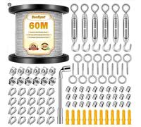 Nikou Kit de 94 cuerdas de alambre, 60 m, 2 mm, alambre de jardín de acero inoxidable 304, recubierto de PVC con tensores M4 para plantas trepadoras, luces de cadena, tendedero, enrejado, valla y