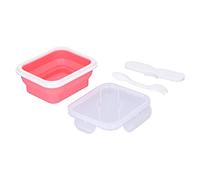 Nikou Lonchera portátil de aislamiento de silicona con cuchara de tenedor integrada, 600 ml, rosa, lonchera térmica para oficina y escuela, diseño plegable