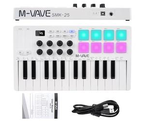 Nikou M-VAVE MIDI Teclado Controlador, USB Mini 25 Teclas Dinámico Profesional Eléctrico Musical Arranger con Almohadillas RGB Blanco
