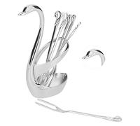 Nikou Mini juego de tenedores y cucharas de degustación de frutas de aleación de zinc, diseño de base de cisne, vajilla plateada para la cocina del hogar, cubiertos, tenedores y cucharas