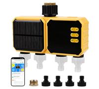 Nikou Ordenador de riego WiFi con 4 salidas, sistema de riego solar, temporizador, riego de jardín, modo automático y manual, con aplicación, retardo de lluvia para balcón, césped, jardín