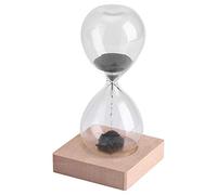 Nikou Reloj de arena magnético, cristal de cristal, temporizador de reloj de arena con imán negro, polvo de hierro y base de madera, adornos de escritorio para el hogar, oficina, decoración, asistente