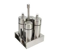 Nikou Set de Aceite y Vinagre, Salero y Pimentero, Acero Inoxidable Juego de 4 Botellas de Vinagre y Aceite, con Estante para Especias, Tarros de Especias para Cocina, Restaurante, Barbacoa