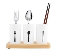 Nikou Soporte para palillos con base de madera de roble, caja de almacenamiento de cubiertos con escurridor, organizador de herramientas de cocina, 30 x 10 x 10 cm, acabado, diseño que ahorra espacio