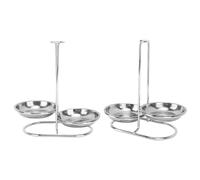Nikou Soporte vertical para cucharón de sopa, soporte de cuchara de acero inoxidable con 2 platos, soporte de utensilios de cocina Easy Acc para utensilios de cocina, color plateado