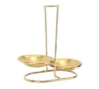 Nikou Soporte vertical para cucharones de sopa, soporte de acero inoxidable para utensilios de cocina, estante de utensilios de cocina Easy Acc, acabado dorado con 2 platos, acory de olla caliente