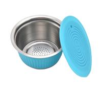 Nikou Stainl Steel - Juego de filtros de cápsulas de café recargables reutilizables para máquina, incluye cuchara de cepillo, azul, taza de filtro de cápsula de café, paquete de 2