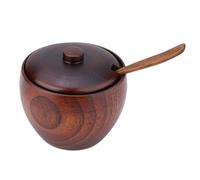 Nikou Tarro de especias de madera maciza con cuchara y tapa, azucarero de madera para almacenamiento de encimera de cocina, recipiente de sal y pimienta, herramienta de cocina y decoración del hogar