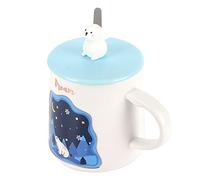 Nikou Taza de café de animales en relieve, bonita taza de café de dibujos animados con tapa y cuchara, regalo para parejas, taza de cerámica para beber, 340.2 g, ideal para uso doméstico y jardín