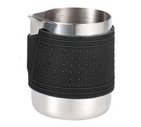 Nikou Taza de espuma de leche de acero inoxidable de 350 ml, jarra de café de silicona antiquemaduras para hacer arte con leche, negro, accesorios de café, herramienta de cafetería