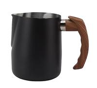 Nikou Taza de espuma de leche de acero inoxidable, escala interior, jarra de café al vapor, mango, pico puntiagudo, diseño de cocina multifuncional (Negro mate)