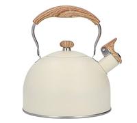 Nikou Tetera de acero inoxidable, tetera con silbido de 2,5 L, tetera ergonómica, color beige