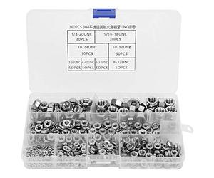 Nikou Tuercas hexagonales - 360 piezas de acero inoxidable de alta tenacidad Tuercas hexagonales Rosca gruesa Sistema americano UNC Tuercas Sujetadores roscas transparentes