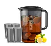 NikouW09iSFVD-B - Jarra de agua para puerta de refrigerador con asa, recipiente de almacenamiento inastillable, 2.2 L, hervidor de té helado con 4 tazas, color negro y verde para fiestas en casa