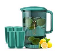 NikouW09iSFVD-GR - Jarra de agua para puerta de refrigerador con asa, recipiente de almacenamiento inastillable, 2.2 L, hervidor de té helado con 4 tazas, color negro y verde para fiestas en casa